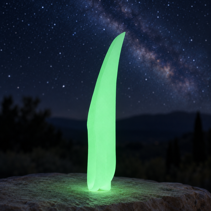 Bistoukette L'Édition spéciale phosphorescente brillant dans la nuit sur une pierre, sous un ciel étoilé